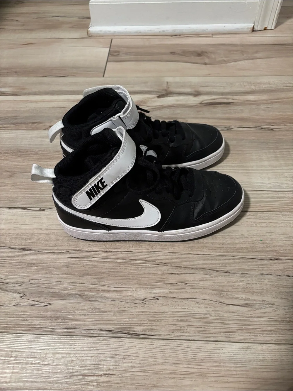 Nike Kids Black and White High-Top Air Force Sneakers with Strap